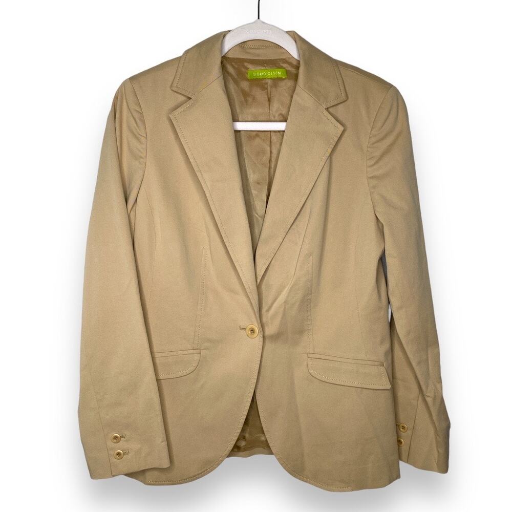 Sigrid Olsen Tan Brown One Button Blazer Jacket